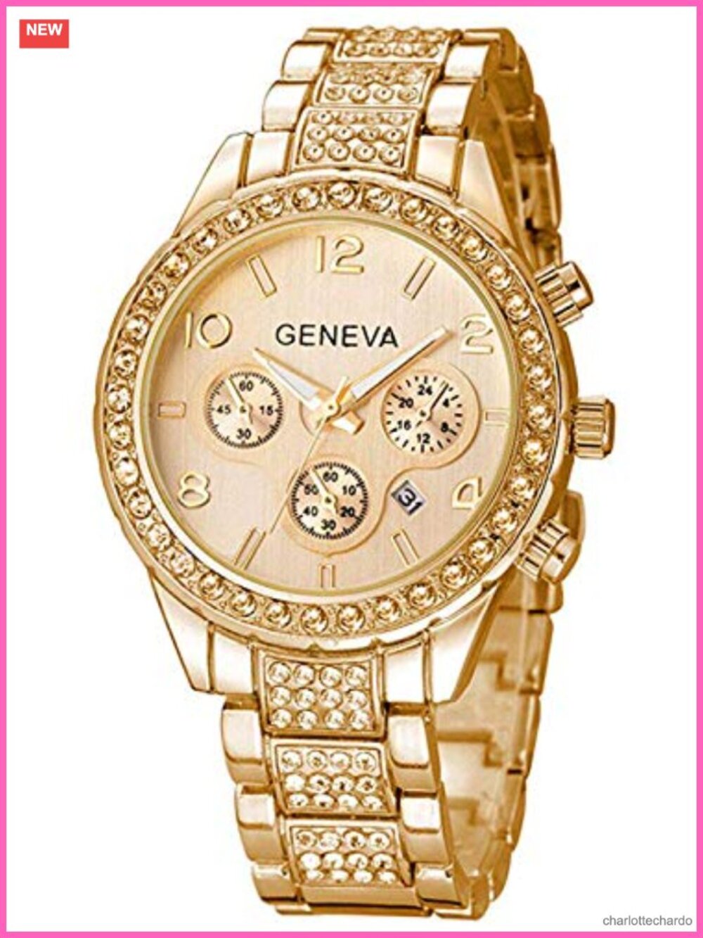 Crystal Accented Unisex Quartz Watch Stainless Steel Bracelet